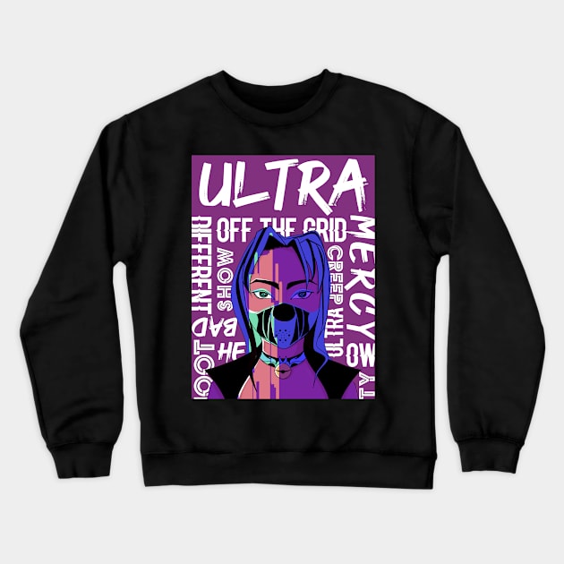 ULTRA OFF THE GRID COOL ILLUSTRATION BAD MASKED GIRL Crewneck Sweatshirt by Mirai Designs